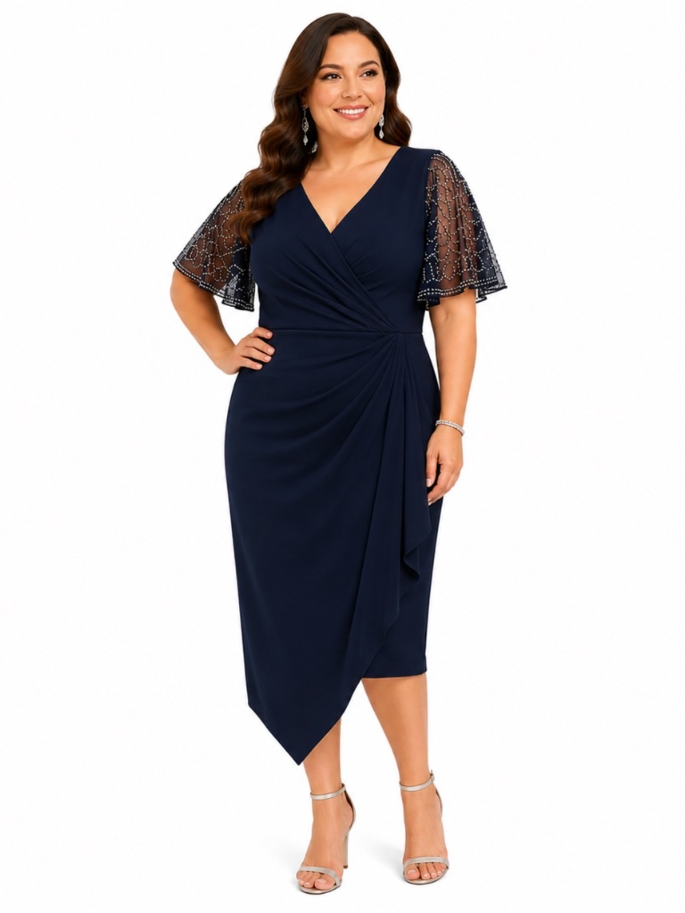 Betsy & Adam - Beaded Sleeve Draped Dress